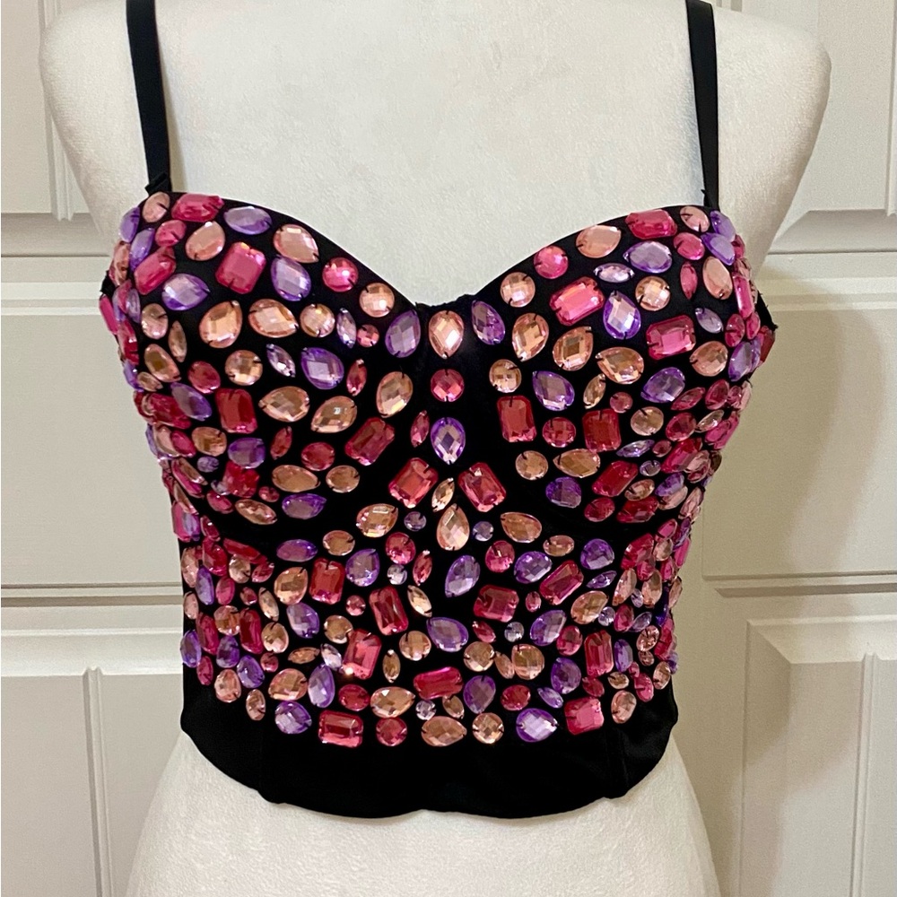 Rhinestone Crop Top Tank Top Push Up Bra Size XL.
